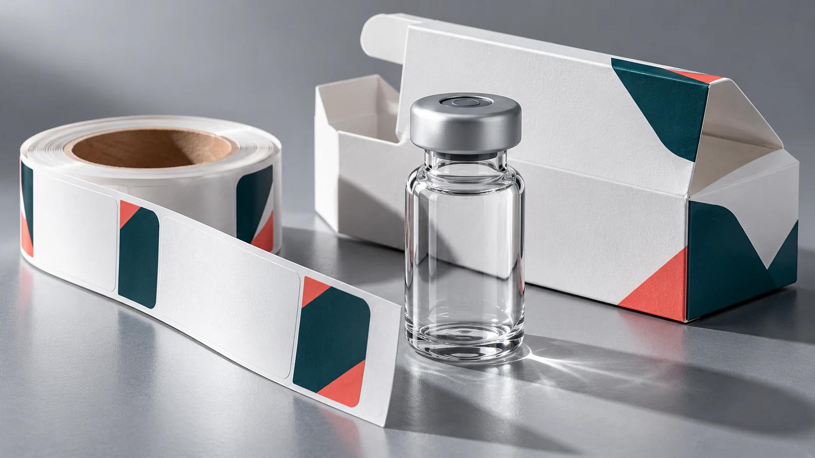 Unbranded vial, label strip and carton concept for private label research packaging
