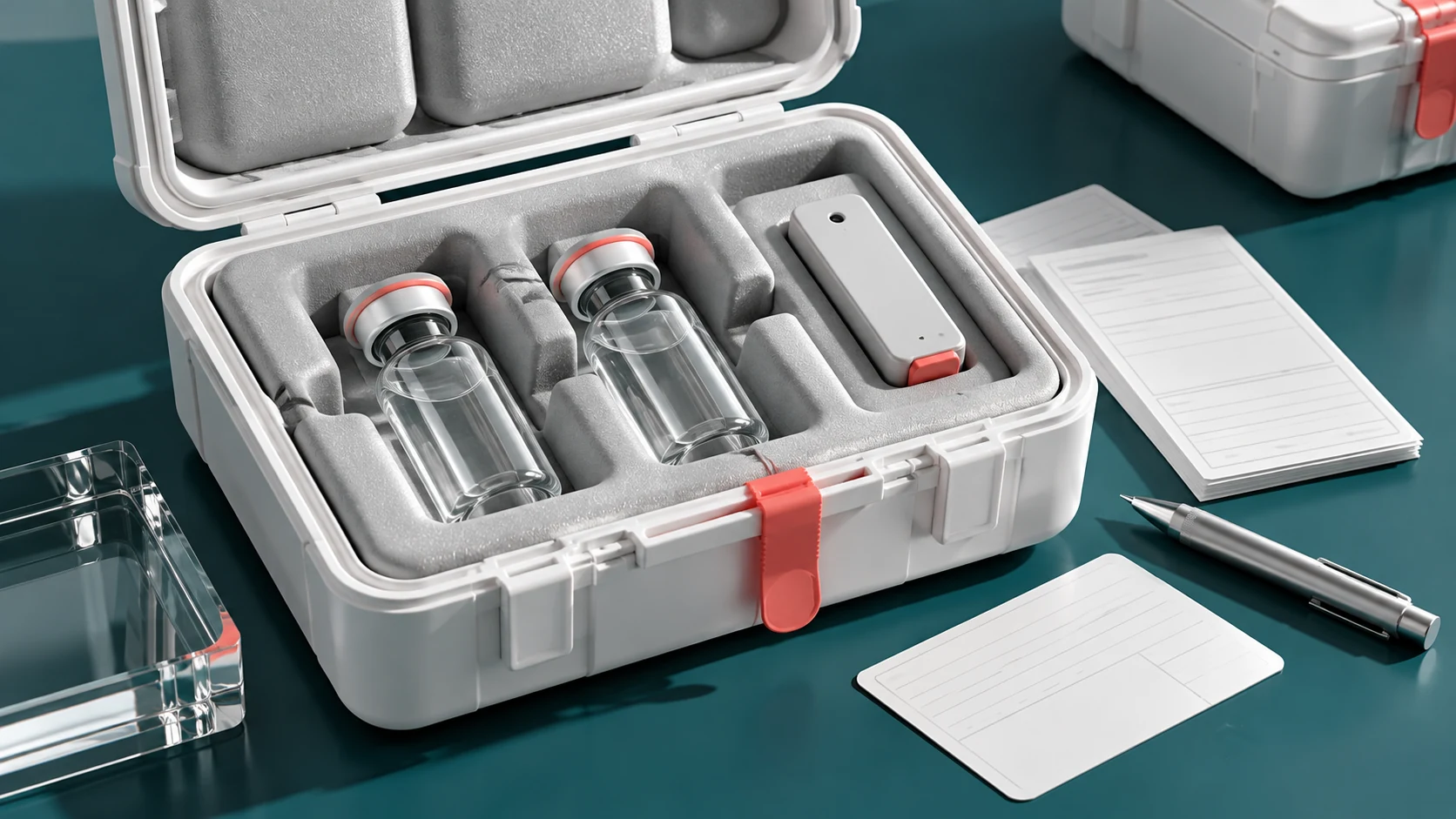 Illustrative shipping case, condition logger and transport documentation