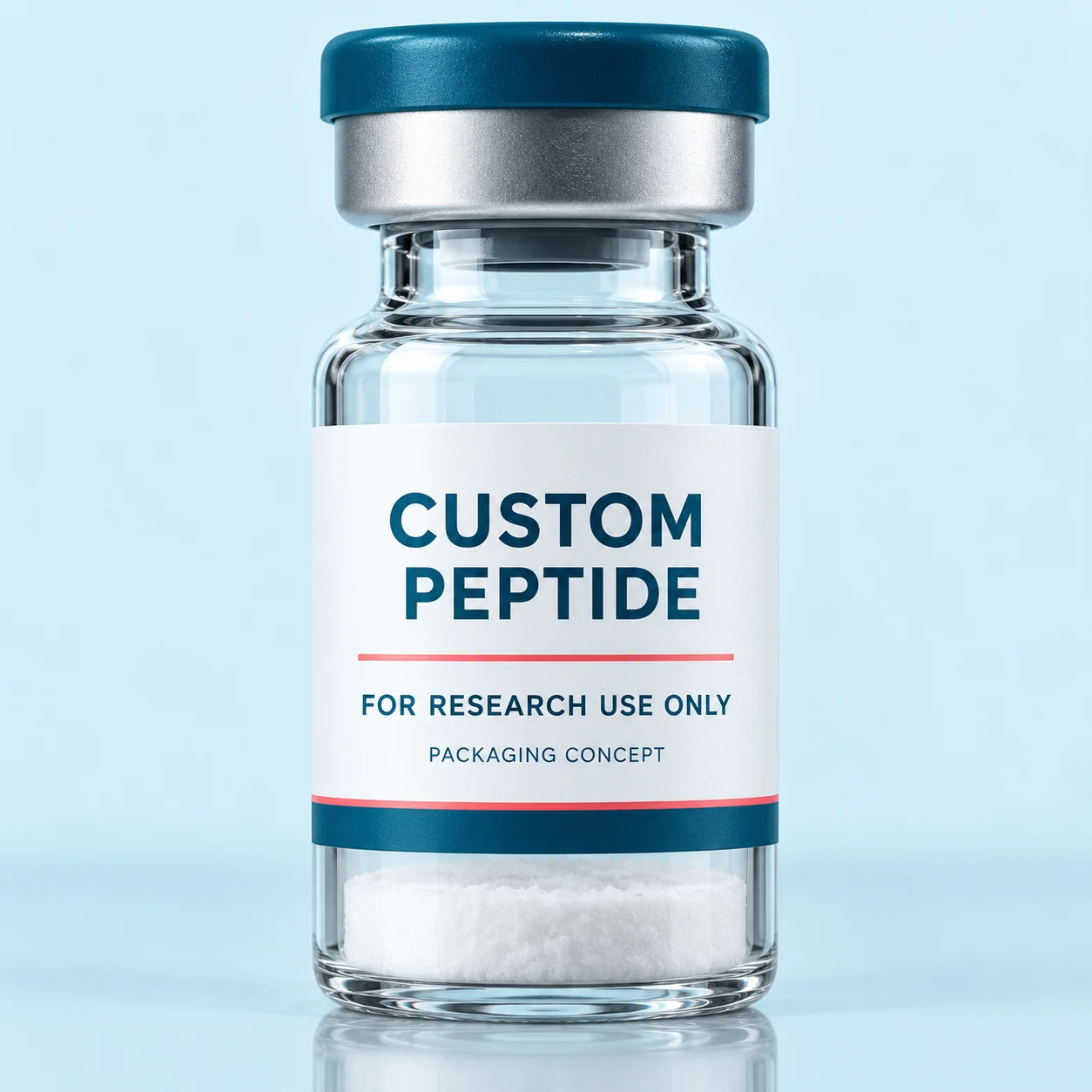 Custom research peptides packaging concept labelled For research use only
